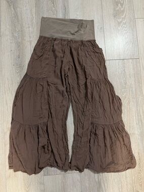 Women's Brown Tiered Wide-Leg Aladdin style Pants OS